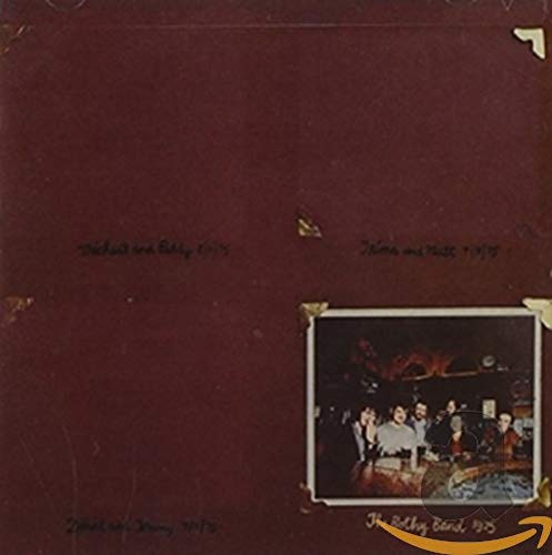 Album cover featuring a dark red background with a photo of a band.
