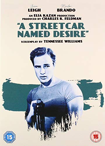 “A Streetcar Named Desire” DVD cover featuring Marlon Brando in a white t-shirt.