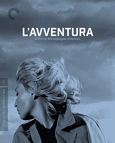 Blu-ray cover for "L'Avventura," featuring a woman with windswept hair.
