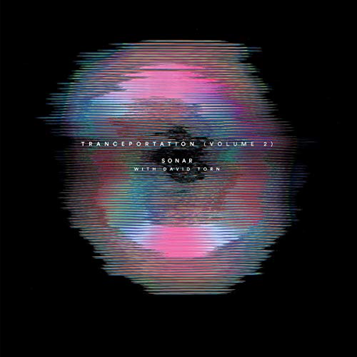 Album cover for “Tranceportation Vol. 2” featuring abstract pink and blue glitch art.