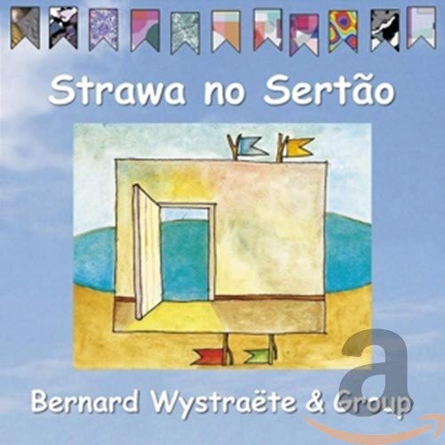 CD cover with a painted doorway scene and colorful flags above.