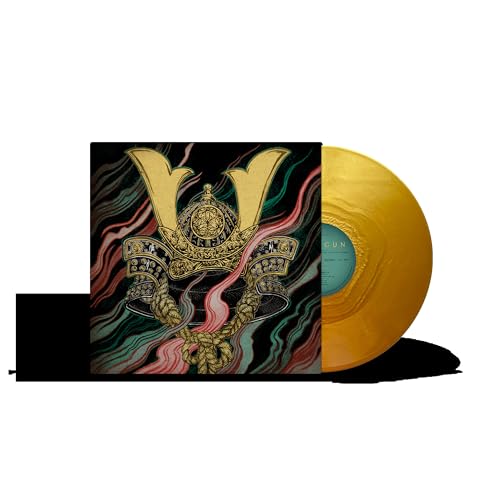 Vinyl record with gold-colored disc and album art featuring a samurai helmet.
