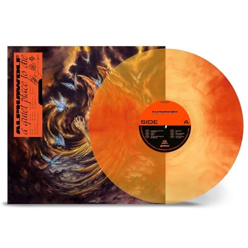 Opaque orange vinyl record with album artwork depicting birds and swirling clouds.