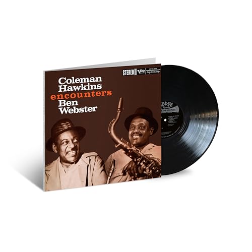 Jazz album cover featuring Coleman Hawkins and Ben Webster with vinyl record.