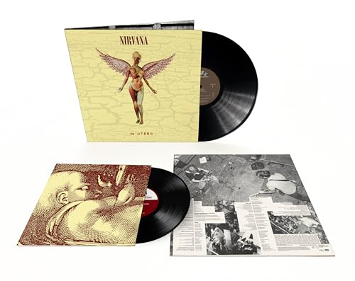 Nirvana's "In Utero" vinyl record with album art and insert details.