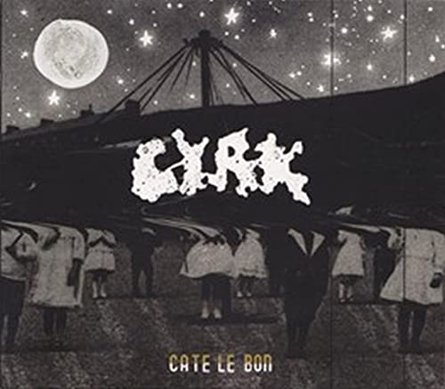 Cyrk album cover by Cate Le Bon, with moon, stars, and silhouetted figures.
