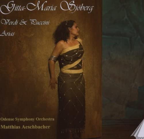 CD cover: Gitta-Maria Sjoberg in gown, gold background, text details.