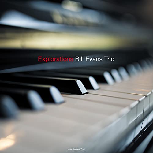 Album cover for Bill Evans Trio’s “Explorations” featuring a piano keyboard.