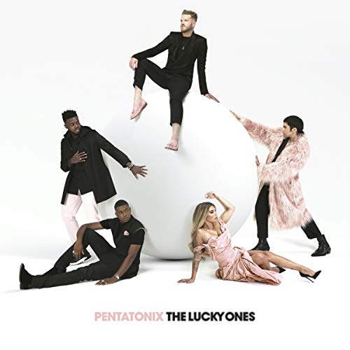 Pentatonix album cover featuring five members posing around a large white sphere.