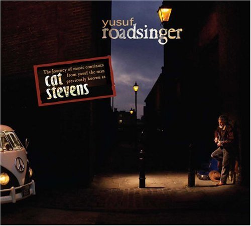 CD cover: Yusuf Roadsinger, a man with a guitar, nighttime street scene.