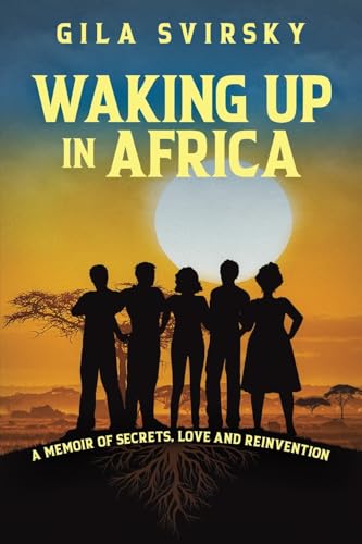 Book cover: "Waking Up in Africa" with silhouetted figures and a sunset.
