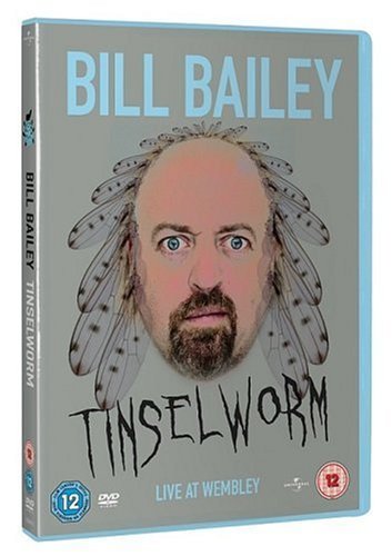 DVD cover for Bill Bailey’s “Tinselworm” featuring a portrait with insect wings.