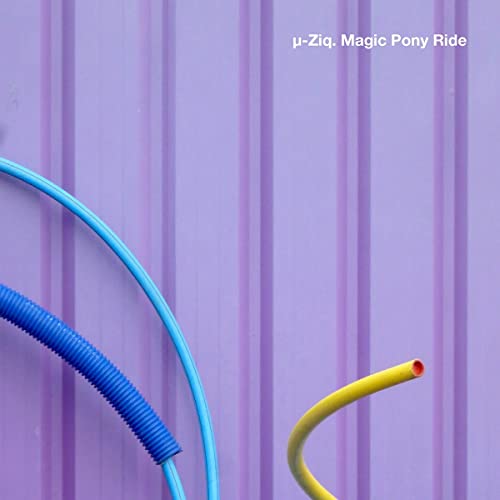 Purple striped album cover with blue and yellow plastic tubing.
