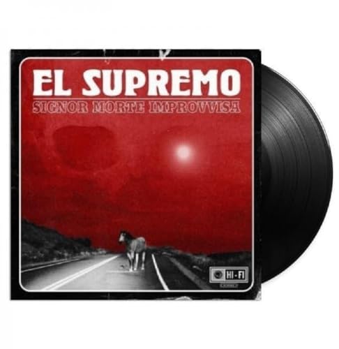Vinyl record with red cover featuring a horse on a road.