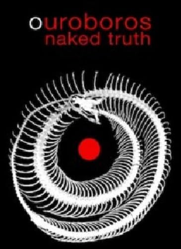 White skeletal snake forming a circle around a red center.
