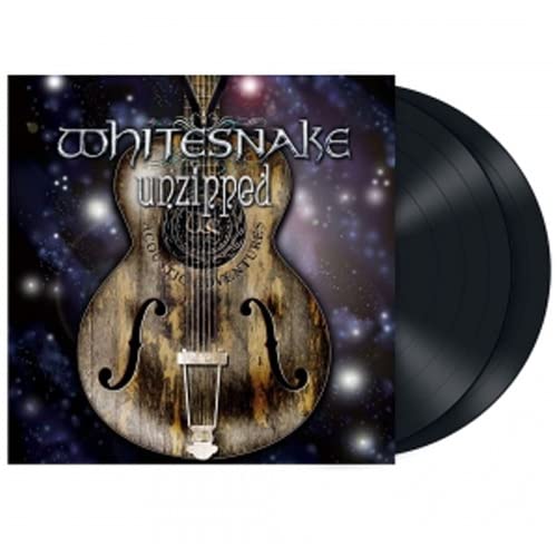 Whitesnake Unzipped album cover featuring an acoustic guitar against a starry space background.