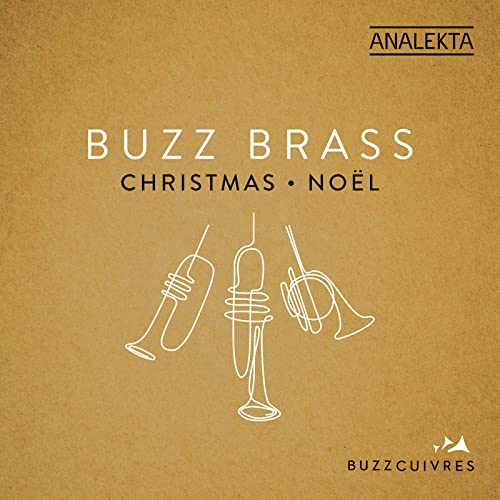 CD cover for "Buzz Brass - Christmas" featuring white brass instrument outlines.