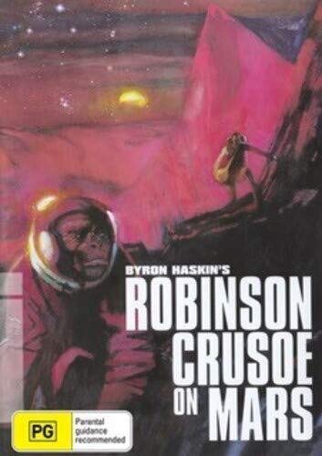 DVD cover for "Robinson Crusoe On Mars" featuring a spacesuit and red planet.