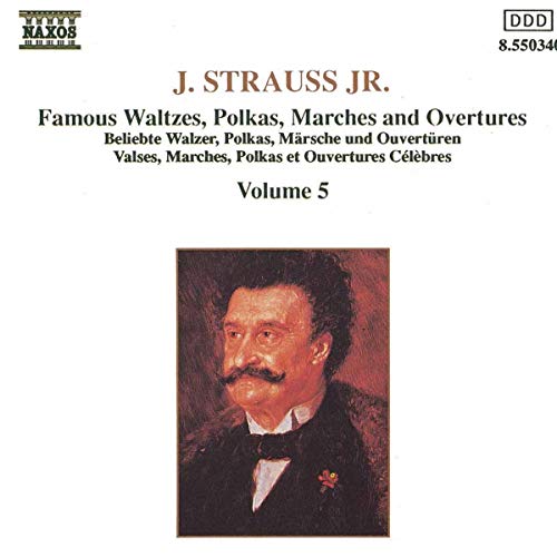 CD cover for “J. Strauss Jr. Famous Waltzes, Vol. 5” featuring a portrait.