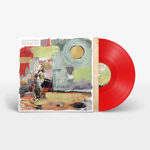 Red vinyl record and album cover with abstract painted figure.