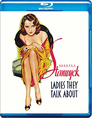 Blu-ray cover featuring Barbara Stanwyck in a yellow robe for Ladies They Talk About.