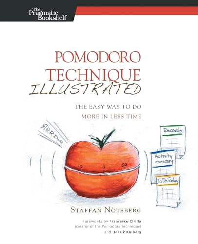 Book cover with a red tomato-shaped timer and sketched notes.