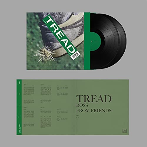 Vinyl record of "Tread" by Ross From Friends, with shoe and plant imagery.