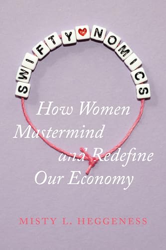 Book cover: "Swiftynomics" with beaded title and red heart detail.