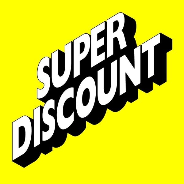 Yellow background with bold, 3D text reading "SUPER DISCOUNT".