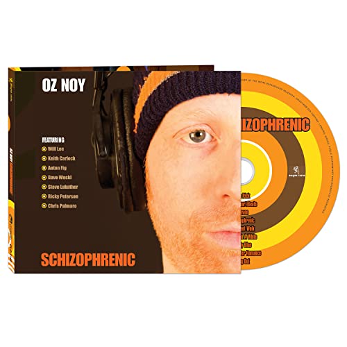 CD case for Oz Noy’s “Schizophrenic” album with a portrait and tracklist.