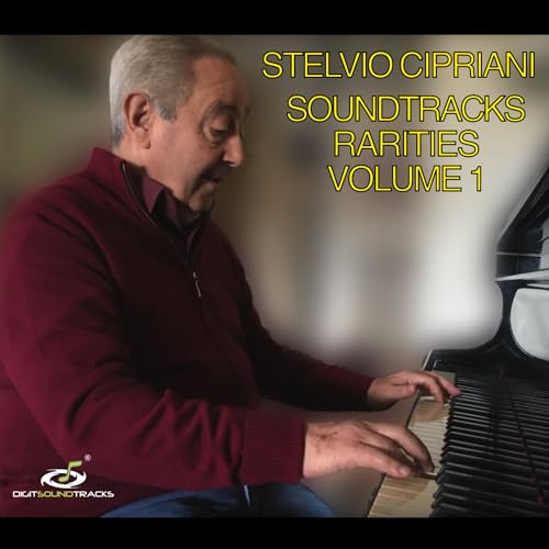 Stelvio Cipriani portrait at a piano, album cover for soundtracks rarities.