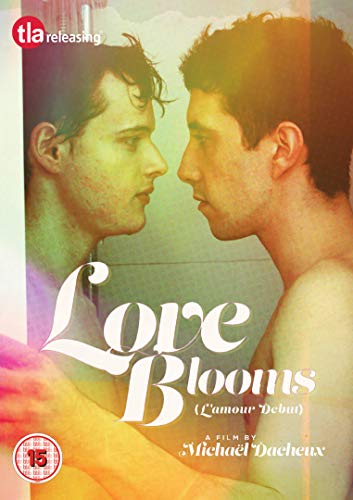 DVD cover for "Love Blooms" featuring two young men looking at each other.