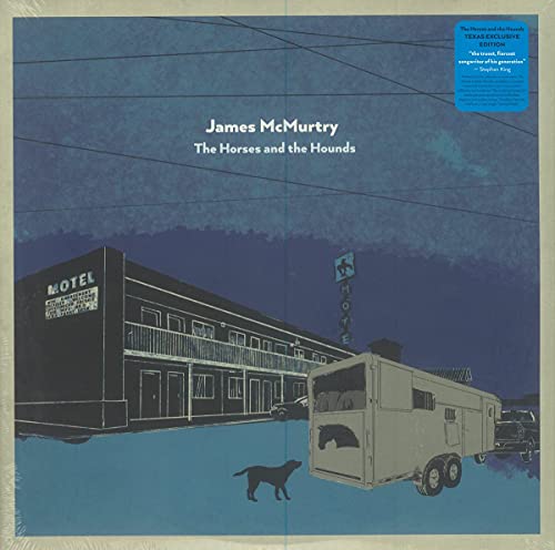 Album cover: motel, horse trailer, and a dog under a blue sky.
