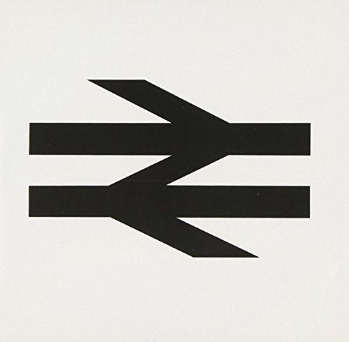 Black railway track symbol on a white CD cover.