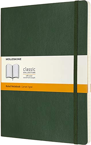Moleskine Classic Ruled Paper Notebook - Soft Cover And Elastic Closure Journal - Color Myrtle Green - X- Large 19 X 25 A4 - 192 Pages