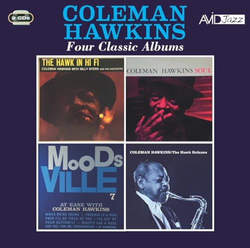 Jazz musician Coleman Hawkins on CD cover with classic album artwork and track listings.