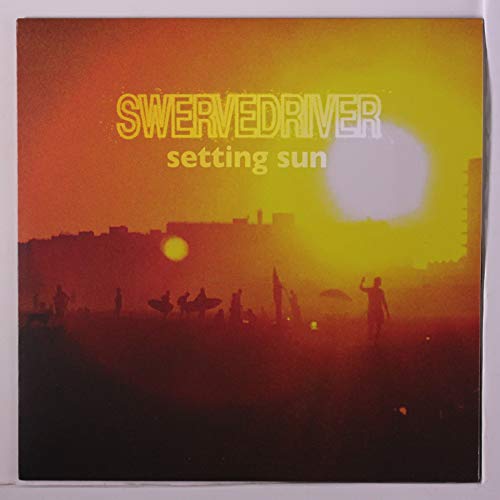 Swervedriver "Setting Sun" vinyl album cover with a sunset silhouette.
