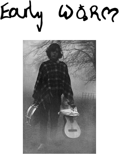 Black and white album cover featuring a person with a drum and guitar.