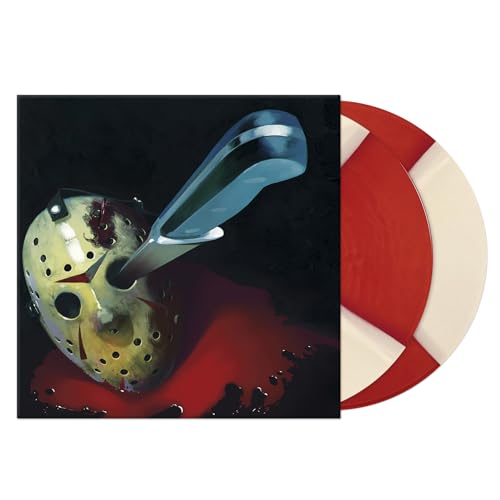 “Friday the 13th” vinyl record with hockey mask cover and red/white discs.