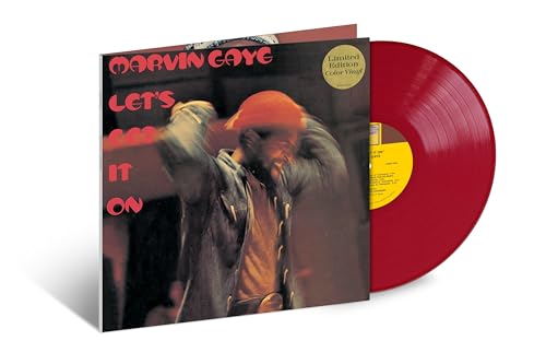 Marvin Gaye Let's Get It On album cover with a red vinyl record.