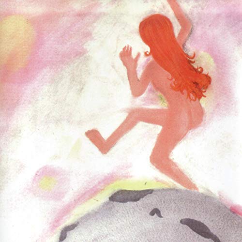 Watercolor painting of a running figure with long red hair.