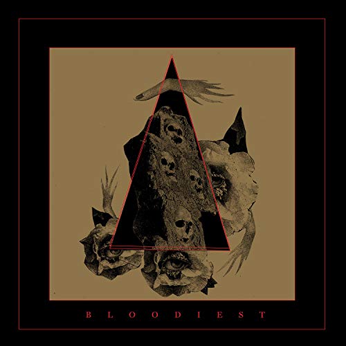 Album cover with layered imagery of roses, skulls, a hand, and red triangles.