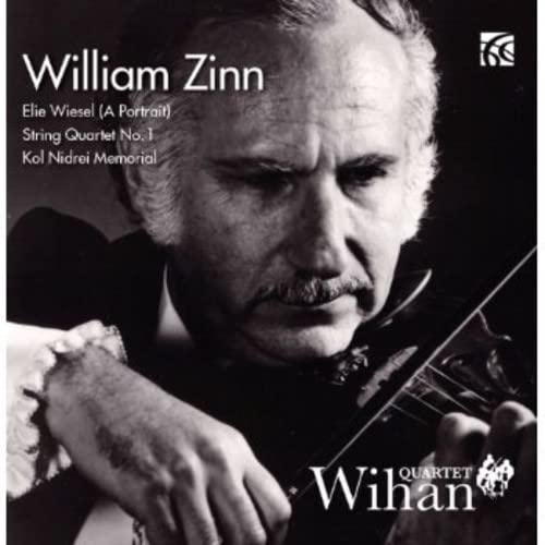 Black and white portrait of William Zinn with a violin, CD cover.
