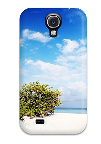 CD case with a beach scene: blue sky, white clouds, green trees.