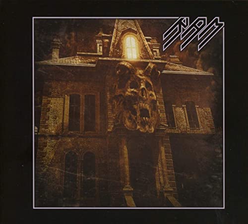 Dark mansion with a demonic skull and the band’s logo, RAM.