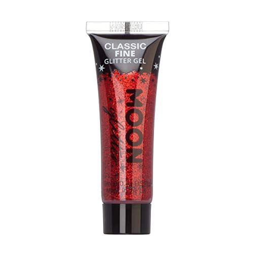 Classic Fine Face & Body Glitter Gel by Moon Glitter - Red - Cosmetic Festival Glitter Face Paint for Face, Body, Hair, Nails - 12ml