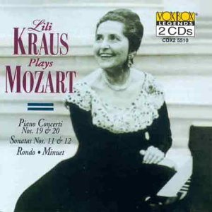 CD cover featuring pianist Lili Kraus, text “Lili Kraus Plays Mozart.”