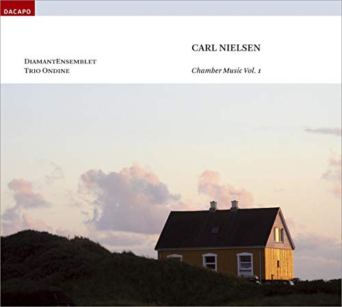 CD cover with a small yellow house against a cloudy sky.