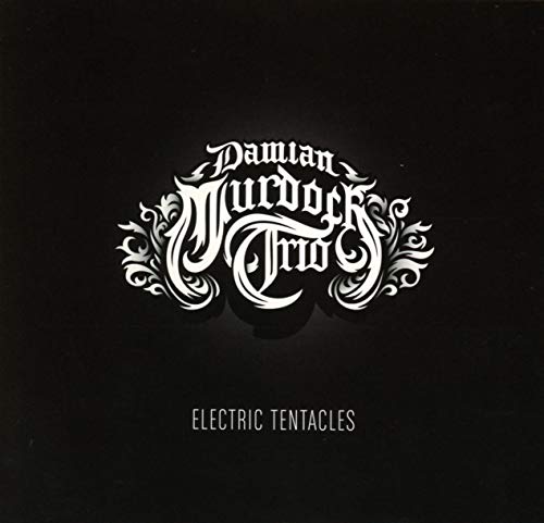 Black CD cover with ornate white lettering: "Damian Murdoch Trio - Electric Tentacles".