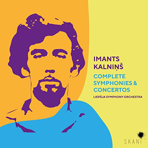 CD cover featuring a purple portrait of composer Imants Kalnins.